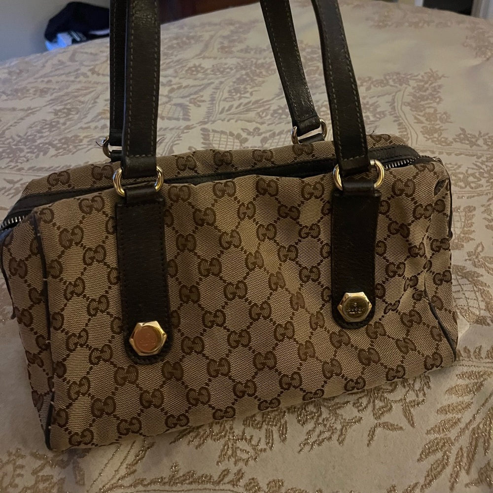Gucci Beige Brown Monogram Mini Satchel